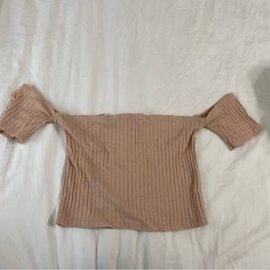 Kendall and Kylie pink blush off the shoulder crop top